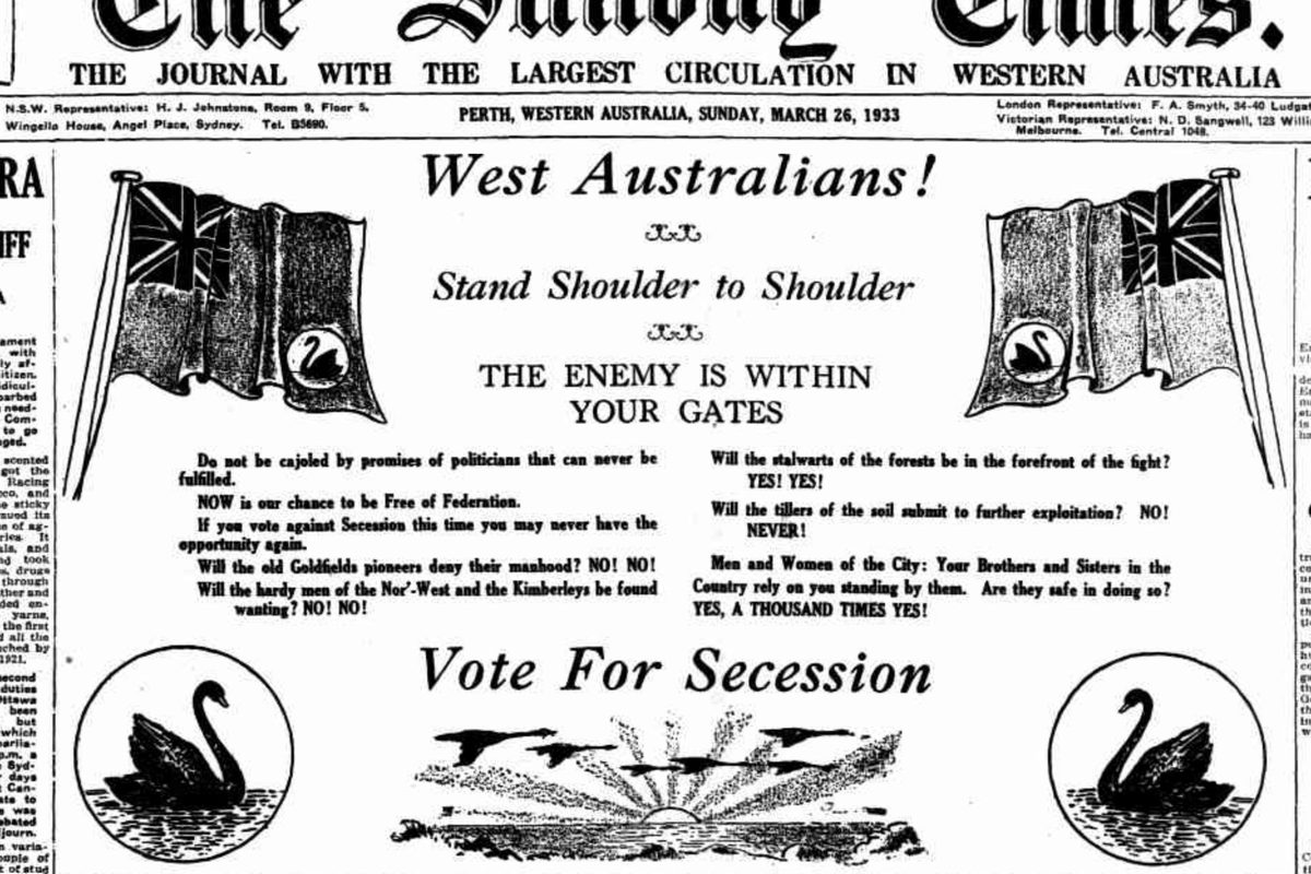 The front page of a 1933 Sunday Times edition carrying a secession headline